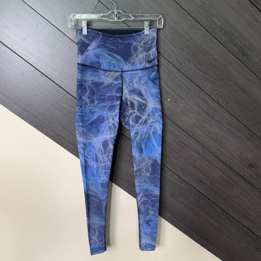 Nike Dri-FIT Women's Mesh Overlay Running Leggings‎ Blue Print Small Activewear